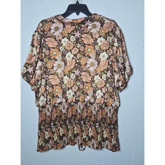 Cato Womens Multicolor Floral‎ Collared Short Sleeve Shirt Plus Size 22/24 70's - Picture 2 of 10